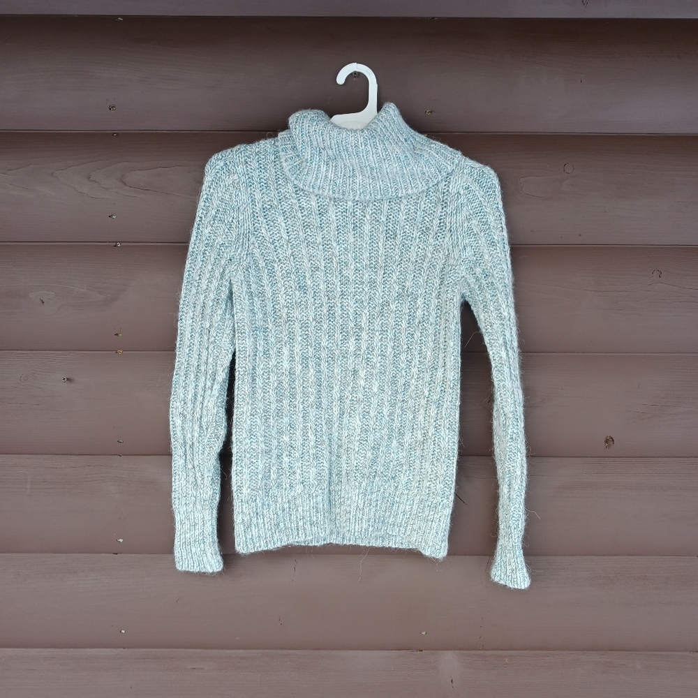 Banana Republic Turtleneck Sweater Blue Women Sz Small Cable Knit Wool/AlpacaI